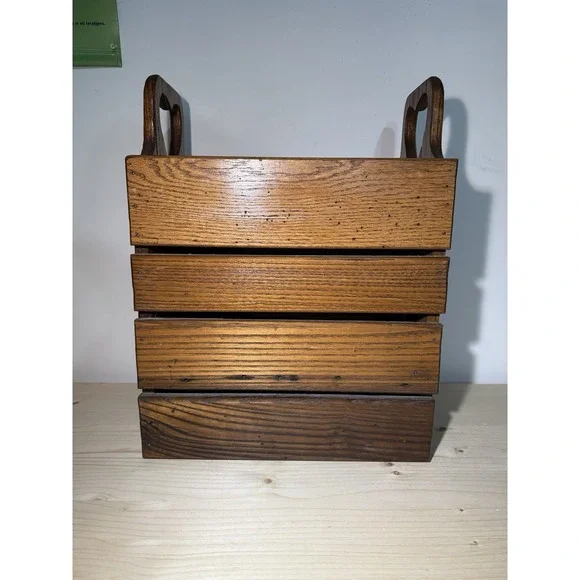Vintage Wooden Farmhouse Heart Cutout Magazine Rack Basket Cottage Core - Picture 4 of 7